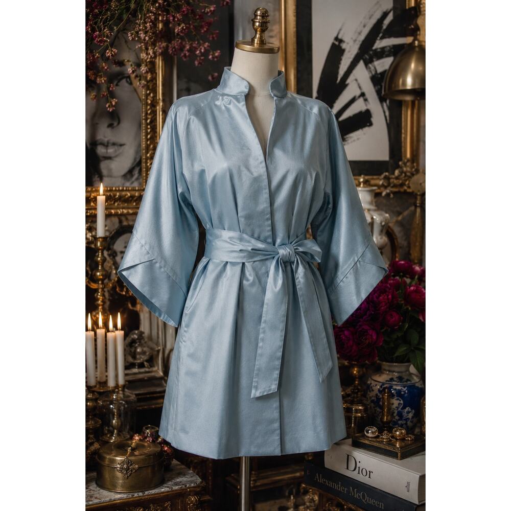 Vertigo Paris Ice Blue Belted Coat Dress Jacket Small Minimalist Modern Chic